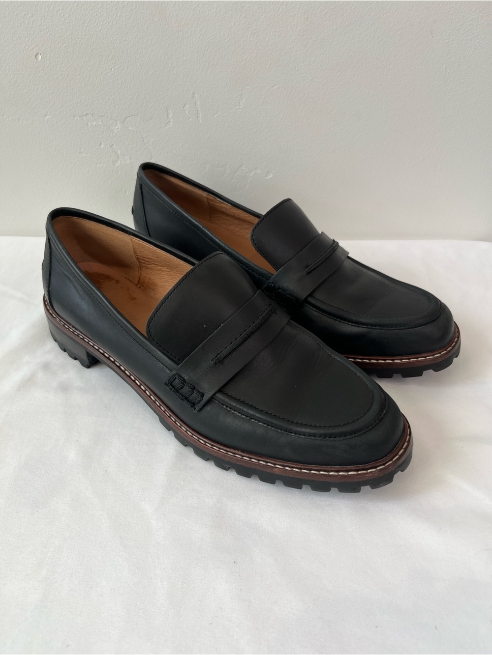 Madewell The Corinne Lugsole Loafer Black Leather Penny Flat NE526 Size 10.5